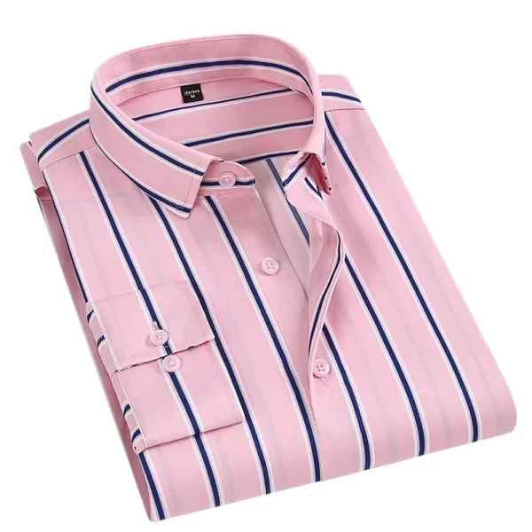 Camisa masculina listrada manga longa, Slim Fit Streetwear, Casual, Negócios, Escritório, Novo, Boa Qualidade, Plus Size, M-5XL - Image 3
