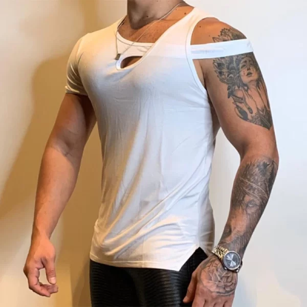 Camiseta regata masculina, pulôver sem mangas oco irregular, streetwear, camisas grandes, top sólido, moda festa, verão, nova chegada. - Image 7