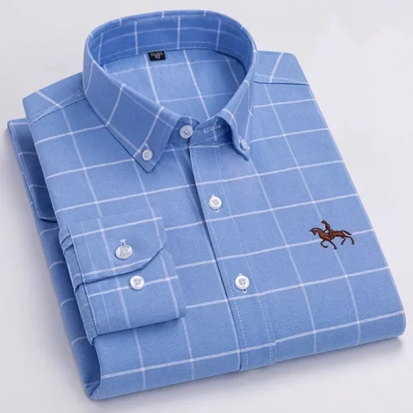 Camisa manga longa masculina,  Oxford, 100% algodão,  bordadas de cavalo, streetwear extragrande, listra xadrez, casual, lazer, Plus 6XL - Image 10