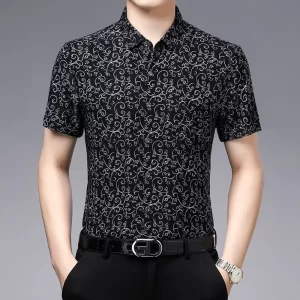 Camisa masculina, manga curta, Streetwear, Camisas Floral Pretas Y2k Verão Secagem Rápida Nuvem Sorte Novo Feriado Casual Lapela Loose Top.