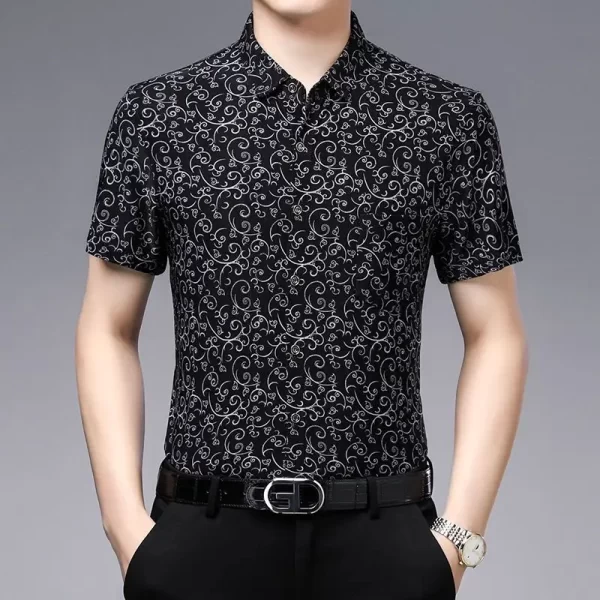 Camisa masculina, manga curta, Streetwear, Camisas Floral Pretas Y2k Verão Secagem Rápida Nuvem Sorte Novo Feriado Casual Lapela Loose Top.