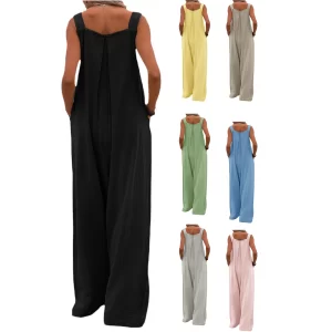 Macacão feminino, Itfabs, cor sólida, casual botão,  perna larga,  suspender macacão com bolsos venda quente
