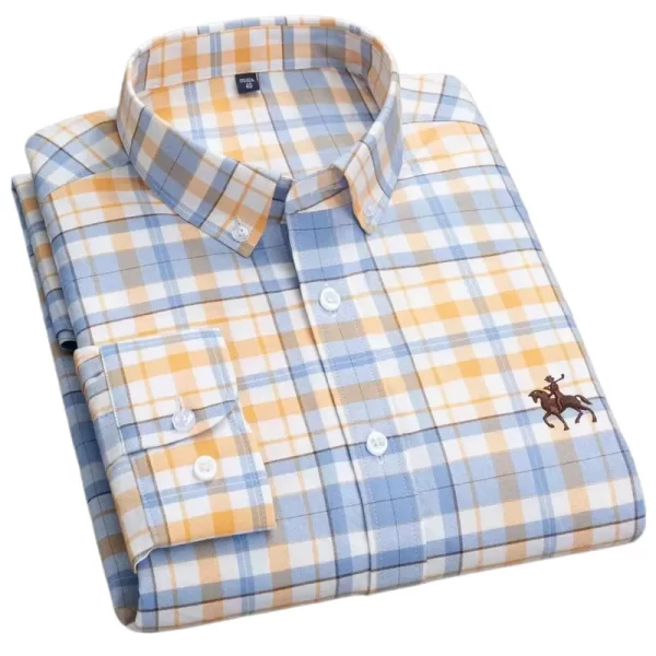 Camisa manga longa masculina,  Oxford, 100% algodão,  bordadas de cavalo, streetwear extragrande, listra xadrez, casual, lazer, Plus 6XL - Image 2