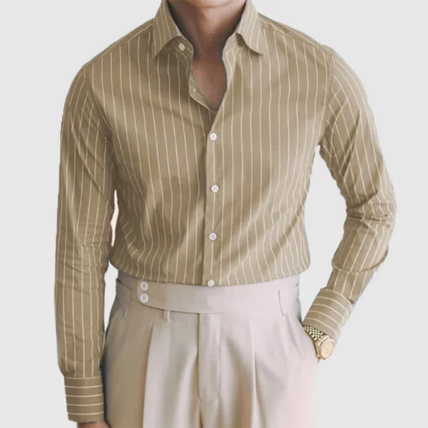 Camisa masculina de lapela de manga longa listrada, streetwear monocromático, casual, primavera, outono, nova. - Image 8