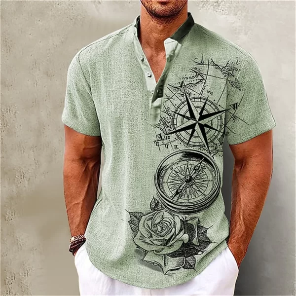 Camisa masculina, manga curta, Henley, roupas gráficas 3D Great Voyage, moda estilista, streetwear havaiano, tops de verão. - Image 9