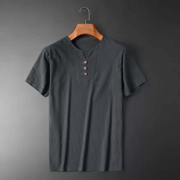 Camisa masculina manga curta,  casual, de linho de algodão solto topos,  primavera verão casual bonito, 5xl. - Image 8
