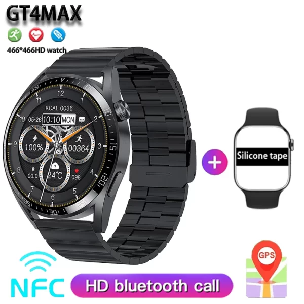 Relógio de pulso inteligente impermeável, masculino, GT4 MAX, Tela HD, Assistente de Voz, Frequência Cardíaca, Pressão Arterial, GPS, IP68, NFC, 1.5 ", Novo. - Image 12