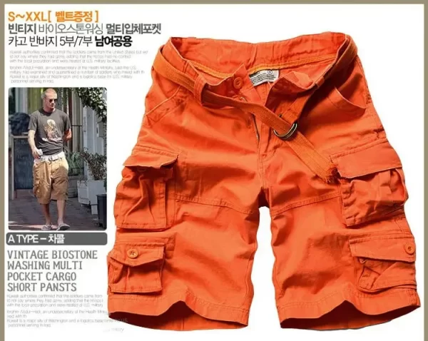 Bermuda masculina de verão com bolsos, meia calça camuflada, casuais soltos de camuflagem, altura do joelho com cinto. - Image 9