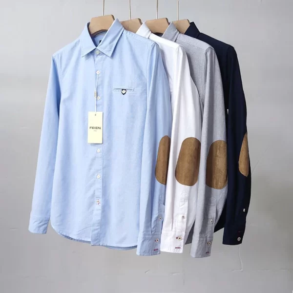 Camisa masculina manga longa. algodão puro, com gola polo com botões de retalhos, moda casual, vintage, novo, primavera, outono. - Image 5