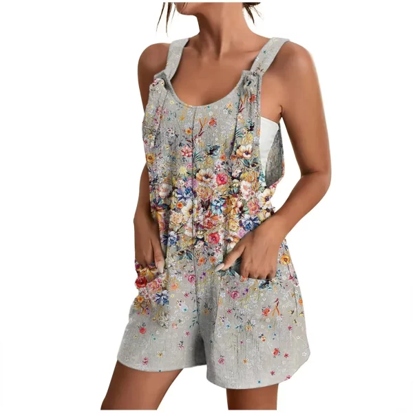 Macacão sem mangas com gola O multicolorido feminino,  casual com bolsos, de verão, shorts, macacões, novo. - Image 7