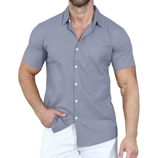 Camisa masculina manga curta, verão, Cross border, Cor Sólida, Polo, Botão, Solto. - Image 9