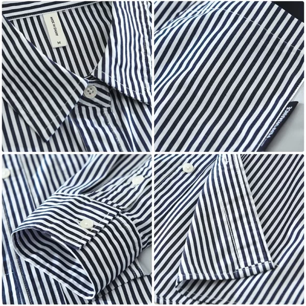 Camisa masculina, manga longa, listrada, algodão puro, roupas de grife casual, moda extra grande. - Image 5
