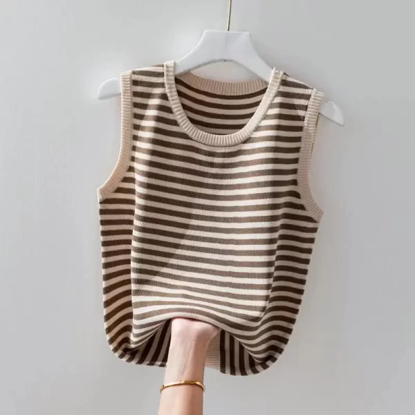 Camiseta regata feminina de seda gelo sem mangas, pulôver com gola redonda, solta, colete da moda, roupa de verão, casual, na moda. - Image 5