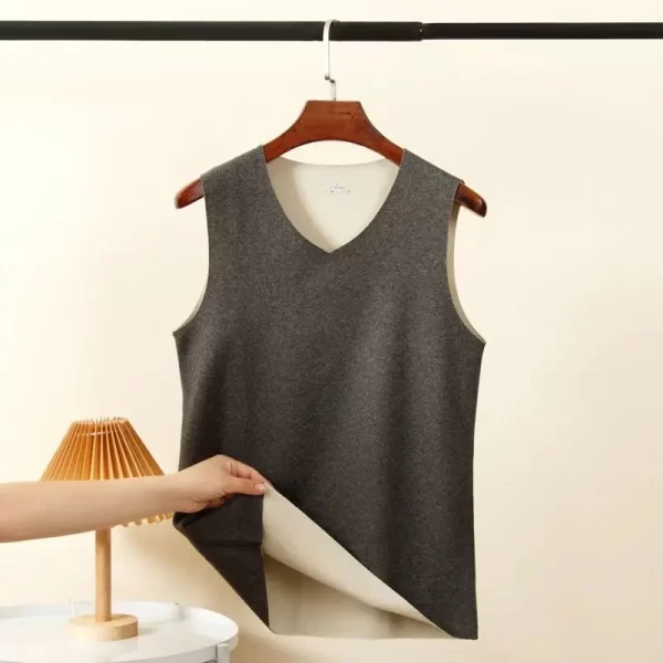 Camiseta regata masculina, casual sem costura de cashmere com decote em v, velo, quente, regata de fundo, fino, básico, monocromático, outono, inverno. - Image 5