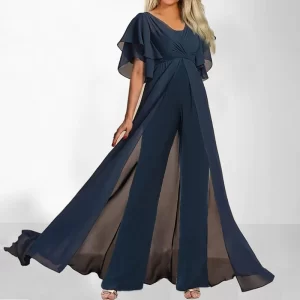 Macacão Longo de Cintura Alta Feminino, Sem Mangas, Decote V, Irregular, Monocromático, Fino, Elegante, Moda, One Piece, Verão.