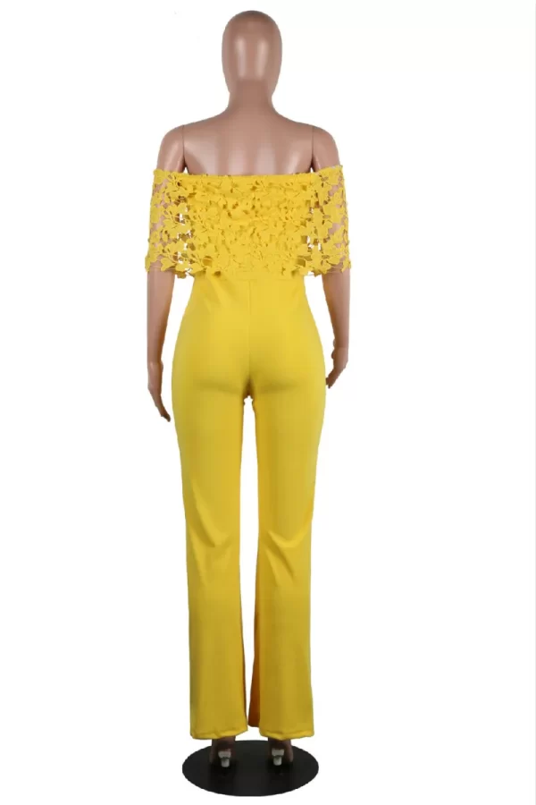 Macacão casual feminino, com renda amarela para verão. - Image 3