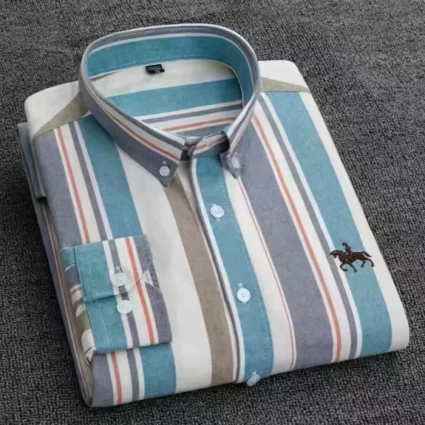 Camisa manga longa masculina,  Oxford, 100% algodão,  bordadas de cavalo, streetwear extragrande, listra xadrez, casual, lazer, Plus 6XL - Image 24