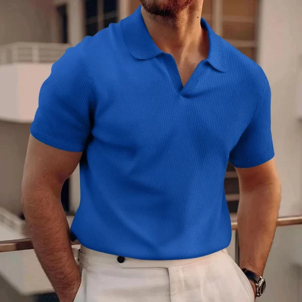 Camiseta polo respirável de manga curta masculina, waffle, confortável, casual, monocromático, pulôver de lapela, primavera, moda verão. - Image 4