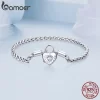 Pulseira básica de prata esterlina feminina, Bamoer, Bloqueio do Coração, Amor Para Sempre, Cadeia Chapeada, Platina, Presente Elegante, Joias Finas - Image 3
