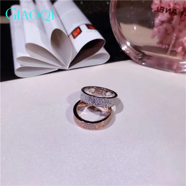 Anel banhado à ouro 18k, feminino, GIAOQI-925, corte brilhante redondo, testador de diamante passado, micro cor d, anel moissanite, total de 1 ct - Image 2