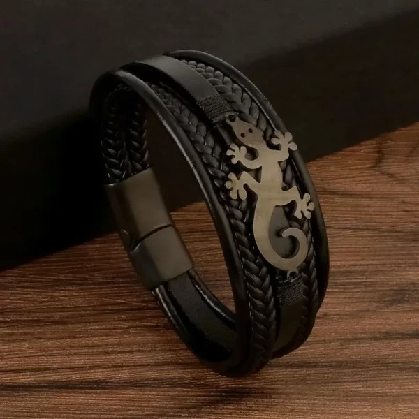 Pulseira masculina frisada de couro multicamadas, jóias clássicas, nova moda, 19 cm, 21 cm, 23cm. - Image 9