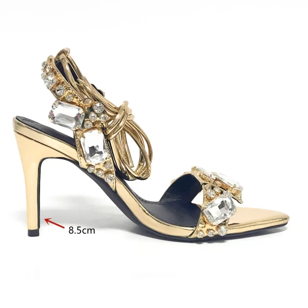 Sapato feminino salto alto, de strass pontudo, rebite dourado, sandálias finas, europeu e americano, sapatos grandes, moda verão, 11cm, novo. - Image 13