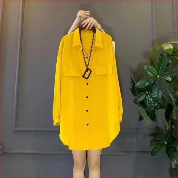 Camisa feminina, manga longa,  polo com tampa dupla, solta, relaxada, fina, sólida, grande, comprimento médio, moda, primavera e outono, nova.