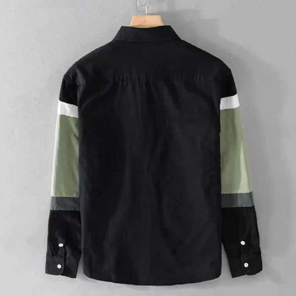 Camisa masculina, manga longa, casual solta versátil,  de emenda, cor de contraste, fina, estilo Hong Kong, tendência da moda, nova estação, primavera e outono. - Image 5