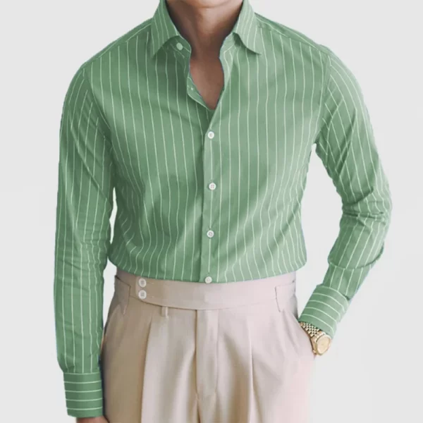 Camisa masculina de lapela de manga longa listrada, streetwear monocromático, casual, primavera, outono, nova. - Image 9