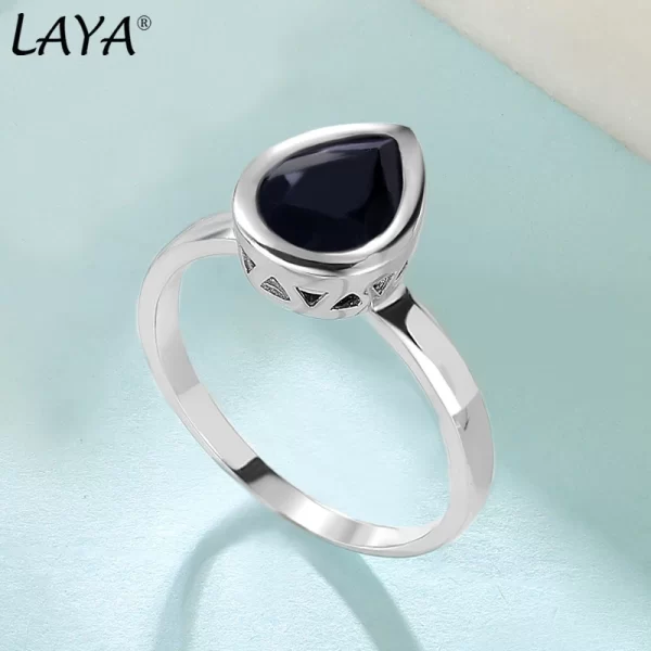 Anel feminino prata esterlina sintética, Laya 925, pera-em forma de cristal colorido simples moldura anel de ajuste, original jóias modernas. - Image 3