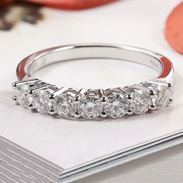 Anel feminino Serenidade Dia, Moissanite Fileira Anéis, Real Cor D, Jóias, S925 Placa de Prata Esterlina, 7 Pedras, 3mm, Pt950. - Image 2