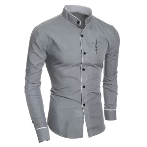 Camisa masculina, manga longa,  casual solta de gola alta,  vintage, moda simples, blusa de fundo com todos os fósforos, primavera, outono