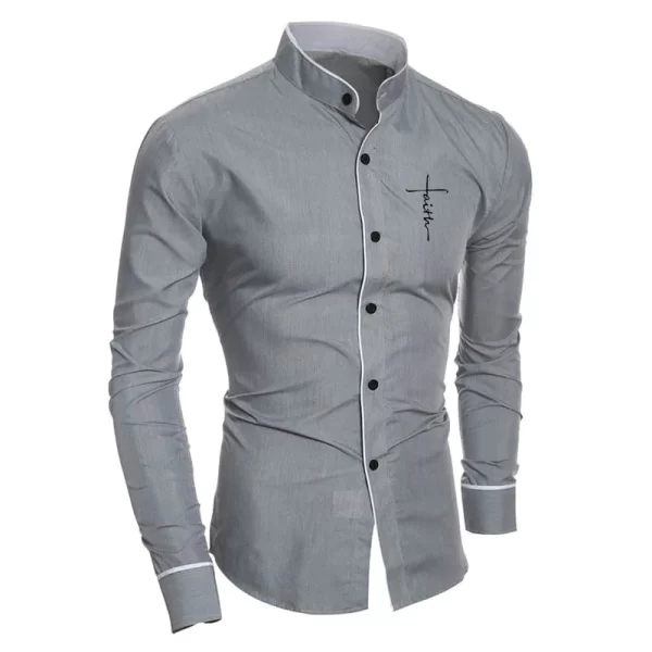 Camisa masculina, manga longa,  casual solta de gola alta,  vintage, moda simples, blusa de fundo com todos os fósforos, primavera, outono