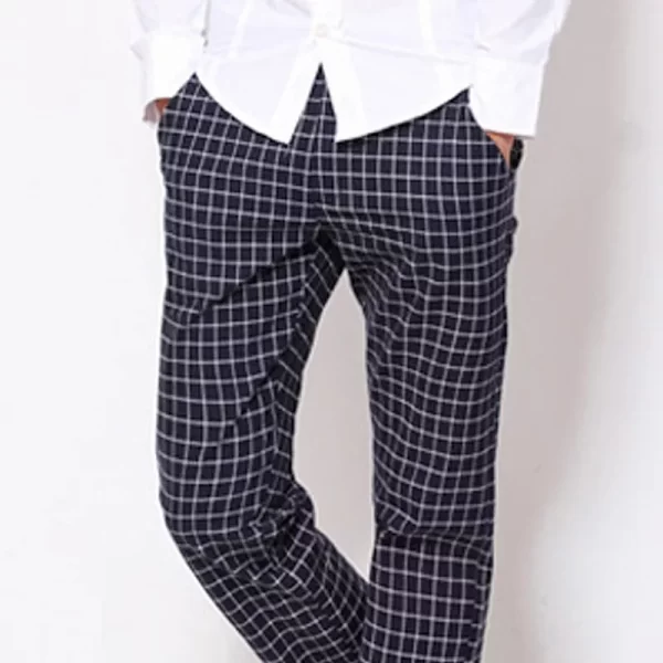 Calça xadrez masculina, casual, streetwear,  de linho, slim fit,, preto. - Image 3