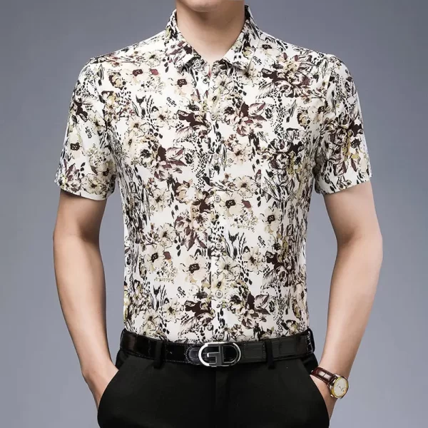 Camisa masculina, manga curta, Streetwear, Camisas Floral Pretas Y2k Verão Secagem Rápida Nuvem Sorte Novo Feriado Casual Lapela Loose Top. - Image 6