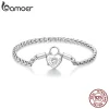 Pulseira básica de prata esterlina feminina, Bamoer, Bloqueio do Coração, Amor Para Sempre, Cadeia Chapeada, Platina, Presente Elegante, Joias Finas