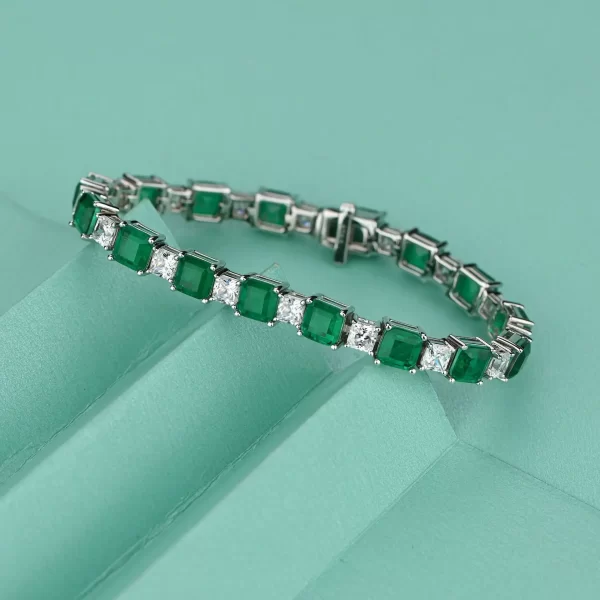 Pulseira feminina, Oevas, de noiva 100%, joia fina para festa de casamento, com esmeralda sintética, diamante brilhante, alto carbono, 925 - Image 8