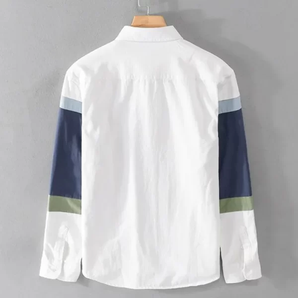 Camisa masculina, manga longa, casual solta versátil,  de emenda, cor de contraste, fina, estilo Hong Kong, tendência da moda, nova estação, primavera e outono. - Image 6