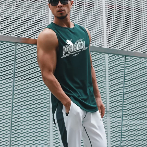 Camiseta regata masculina, tops esportivos de fitness, respirável, ajuste solto, treinamento, sem mangas,  de secagem rápida, roupas de ginástica, verão. - Image 3