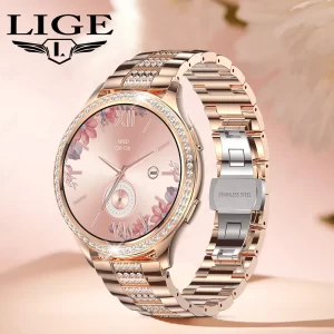 Relógio de pulso feminino, LIGE-Smartwatch, 1.32 ", Chamada Bluetooth, Assistente de Voz AI, Relógios Femininos, Relógio Personalizado, Monitor de Saúde