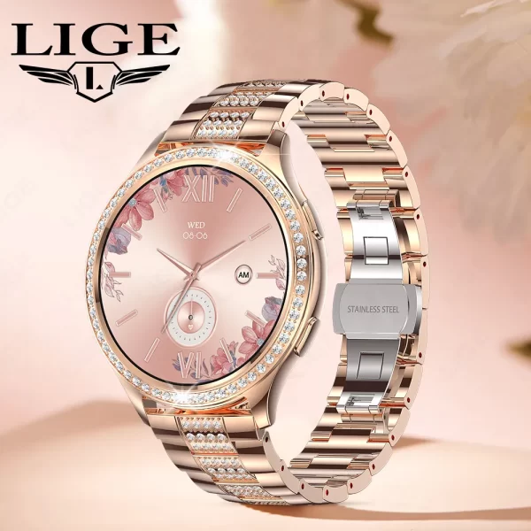 Relógio de pulso feminino, LIGE-Smartwatch, 1.32 ", Chamada Bluetooth, Assistente de Voz AI, Relógios Femininos, Relógio Personalizado, Monitor de Saúde