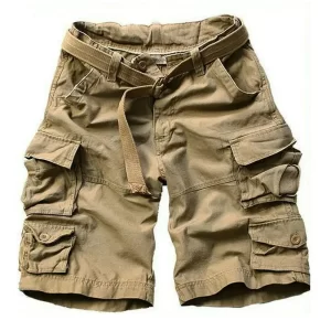 Bermuda masculina de verão com bolsos, meia calça camuflada, casuais soltos de camuflagem, altura do joelho com cinto.