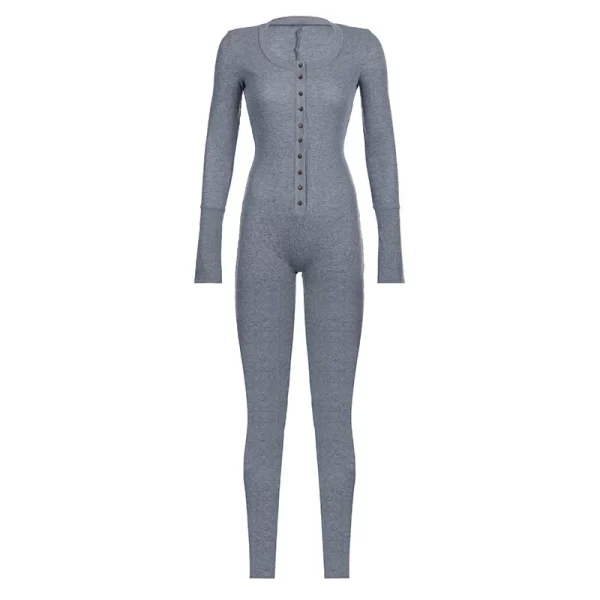Macacão elástico de malha com gola redonda feminino, top manga comprida, cintura esportiva, emagrecedor, casual, primavera e outono. - Image 10