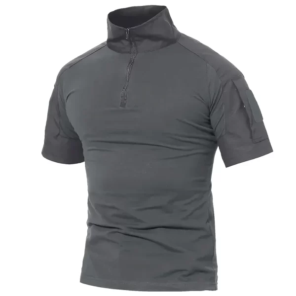 Camiseta masculina manga curta, Tacvasen, com bolsos com zíper, cor sólida, estilo safári, para caminhadas, roupas de trabalho, verão. - Image 7