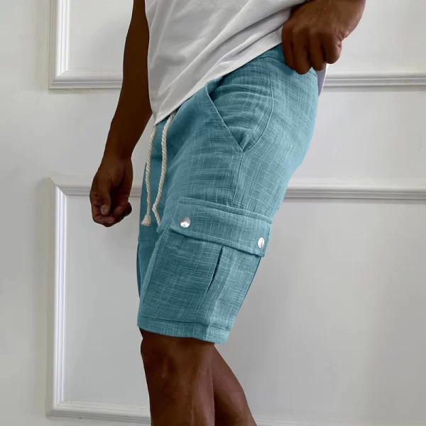 Bermuda monocromática masculina, de cintura média, bolsos da moda, costura, calça casual, streetwear, moda verão. - Image 3