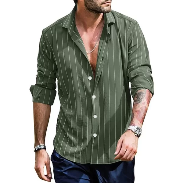 Camisa masculina de lapela de manga longa listrada, streetwear monocromático, casual, primavera, outono, nova. - Image 5