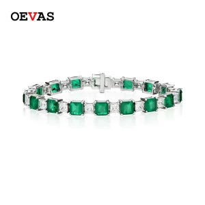 Pulseira feminina, Oevas, de noiva 100%, joia fina para festa de casamento, com esmeralda sintética, diamante brilhante, alto carbono, 925