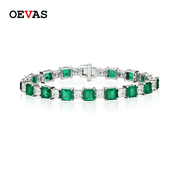 Pulseira feminina, Oevas, de noiva 100%, joia fina para festa de casamento, com esmeralda sintética, diamante brilhante, alto carbono, 925