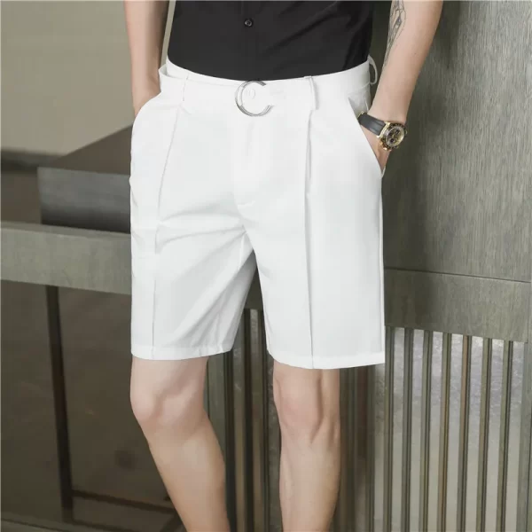 Bermuda masculina plissada branca, slim fit, casual de trabalho, roupa respirável, conforto, moda coreana, verão. - Image 2
