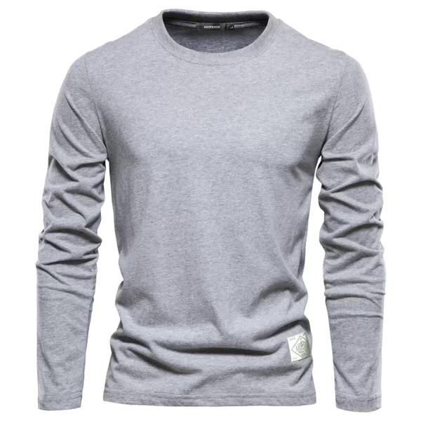 Camiseta de manga comprida de algodão 100%, masculina, sólido primavera casual, t-shirts de alta qualidade, tops roupas clássicas. - Image 9